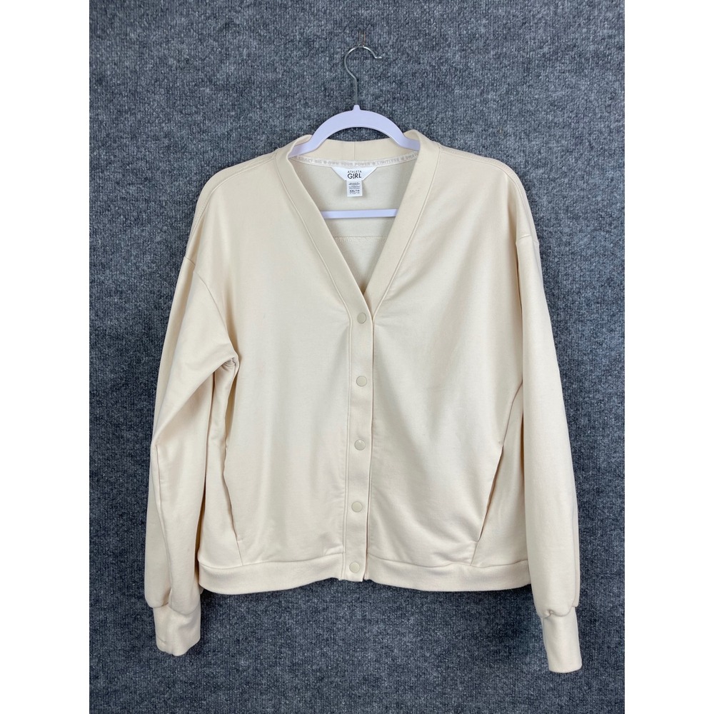 Athleta Girl‎ Cardigan Kids XXL/16 Cream Excellent Snap Front Fleece Jacket